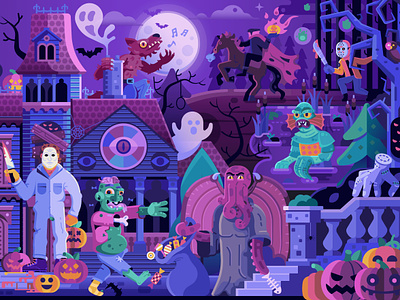Retro Monster Party. Vol.1 characters creatures cthulhu famous flat design gaming halloween haunted horror house illustration jason mansion monsters movies party pop culture retro toys wednesday