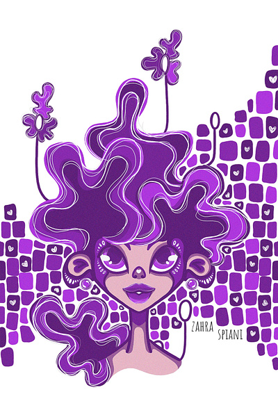 purple curly artist character design curly digital art digital drawing graphic design illustration photoshop purple