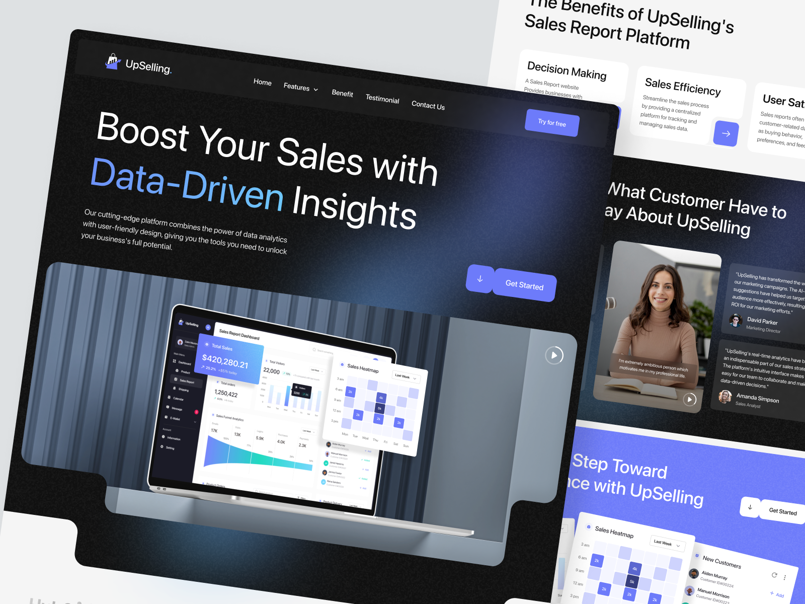 UpSelling - Sales Report Landing Page analytics analytics website chart analytics customer e commerce analytics marketplace analytics marketplace sales point of sales product analytics product order product orders product sales purchasing report saas sales sales management sales monitoring sales report store insight