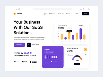 SaaS Header Page Design - Pay. co business design fintech header header page design headerpage saas saas landing page saas product saasdesing saasui saasweb saaswebsite uidesign uiux design webdesign website