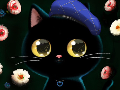 #cat palette 006🎨 blackcat catillustration catmodel catportrait character cute digitalart doodle flower nft pfps photoshop