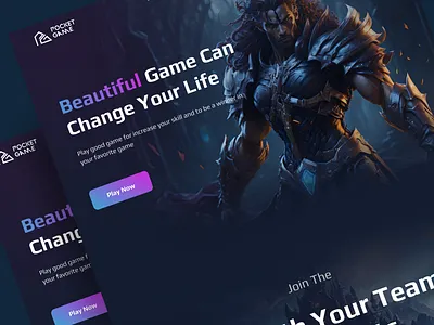 Pocket Game ai generator branding concept design game game web ui gamers gaming home page inspiration landing page modern news simple tournament ui ux web web design web news