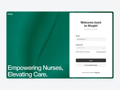 Ningle - Login page animation branding button dashboard data design green health healthcare hospital input log in login minimalist nurse patient product ui ux uxui