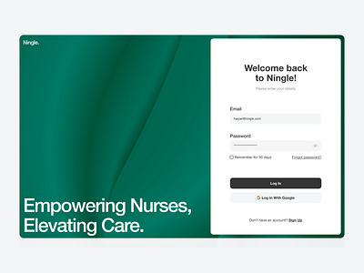 Ningle - Login page animation branding button dashboard data design green health healthcare hospital input log in login minimalist nurse patient product ui ux uxui