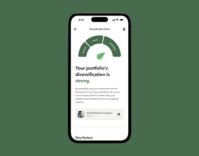 Diversification Meter acorns finance fintech gauge leaf meter portfolio ui