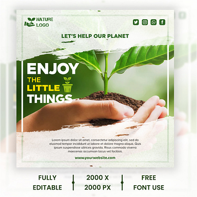 Flyer Template with Hands Holding Plant and Soil earth eco envieronmentt flyer nature template organic planting soil