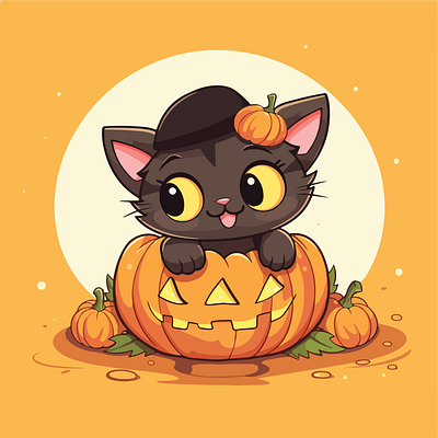 Cat-tastic Pumpkin Peek-a-Boo cat cute animal cute cat cute illustration cute pumpkin halloween halloween illustration illustration october october fest pumpkin spooky vibrant