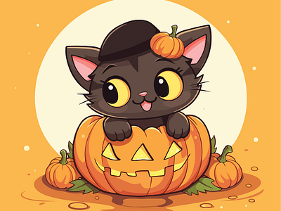 Cat-tastic Pumpkin Peek-a-Boo cat cute animal cute cat cute illustration cute pumpkin halloween halloween illustration illustration october october fest pumpkin spooky vibrant