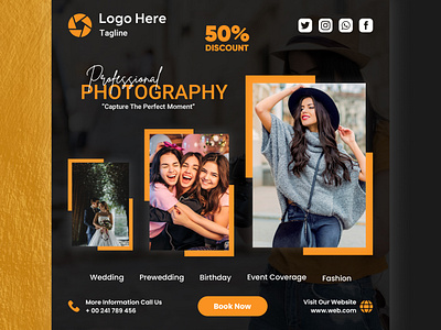 Digital Photography service banner flyer creative post facebook banner flyer banner instagram template photography promation post social banner