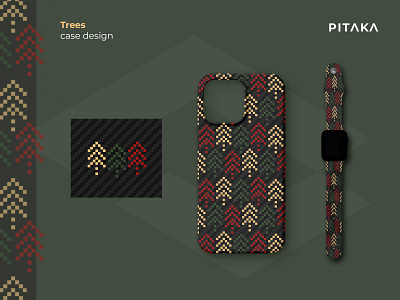 Pitaka phone case and watch band with tree pattern band case pattern phone pitaka watch weaving