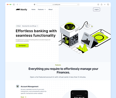 Monify,Fintech Landing Page fintech isometric illustration land landingpage mobile