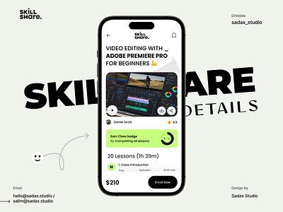 Online Learning Mobile App UI/UX adobe class design mobile mobile app mobile ui mockup online class skillshare skilshare ui ux