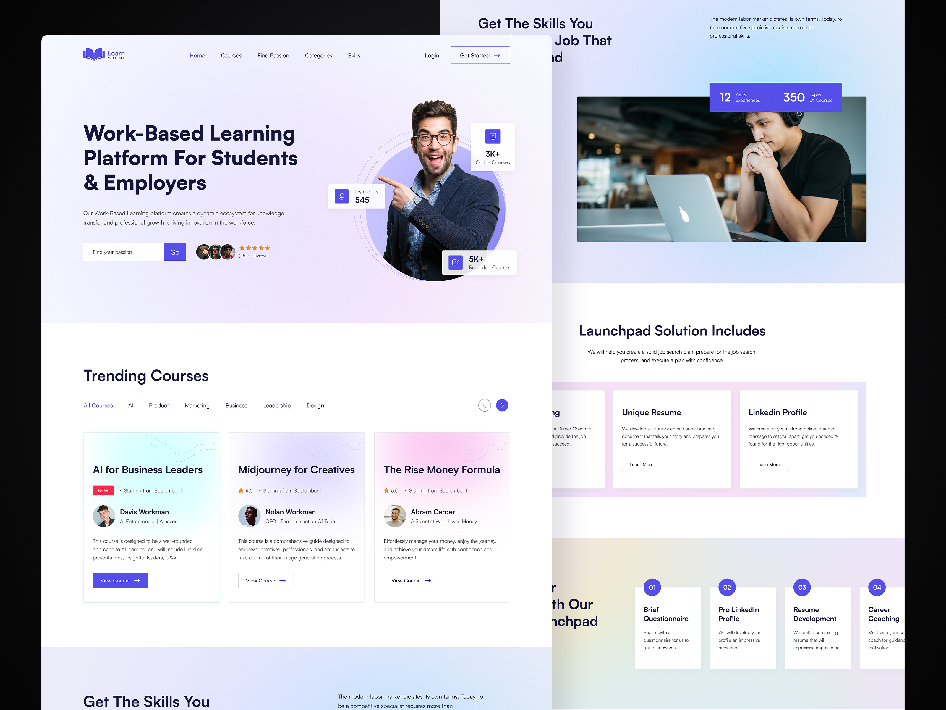 Learn Online Landing Page digital education e learning education education website homepage interface landing page learn language learning management system learning platform online class school app ui uiux design web web design website design