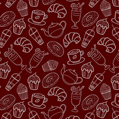 Pastry and coffee seamless pattern bakery