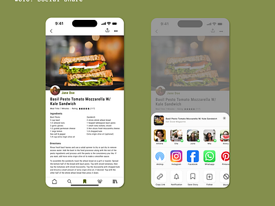 Social Share | Daily UI Challenge #010 010 app clean dailyui dailyui010 dailyuichallenge design figma figmadesign figmauidesign foodapp iphone minimal recipeapp ui uidesign ux uxdesign