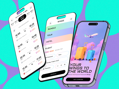 Travel App (WINGS) clean flight gradient hotel product design ticket tickets travel travel app trip ui uiux ux world