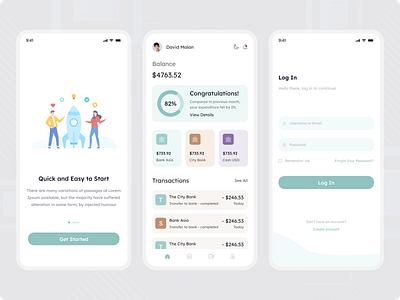 Banking System Mobile App app concept balance bank transfer banking clean design digital wallet e wallet finance home screen latest design log in mobile app new design style onboarding page quick pay save money send money trending design ui wallet