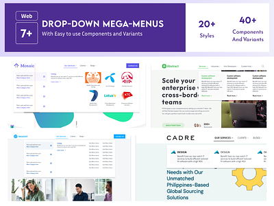7+ Drop-down / Mega-menus Collection With Reusable Components design freebie drop down figma freebie mega menu template ui design web app