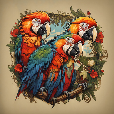 Macaws parrots beauty colours graphic design logo parrot