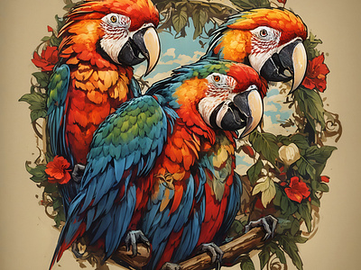 Macaws parrots beauty colours graphic design logo parrot