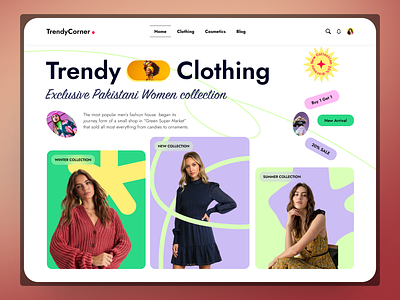Women trendy clothing website app branding color design dress ecommerce graphic design hero section illustration inspiration israt logo prototype trendy typography ui woman clothing