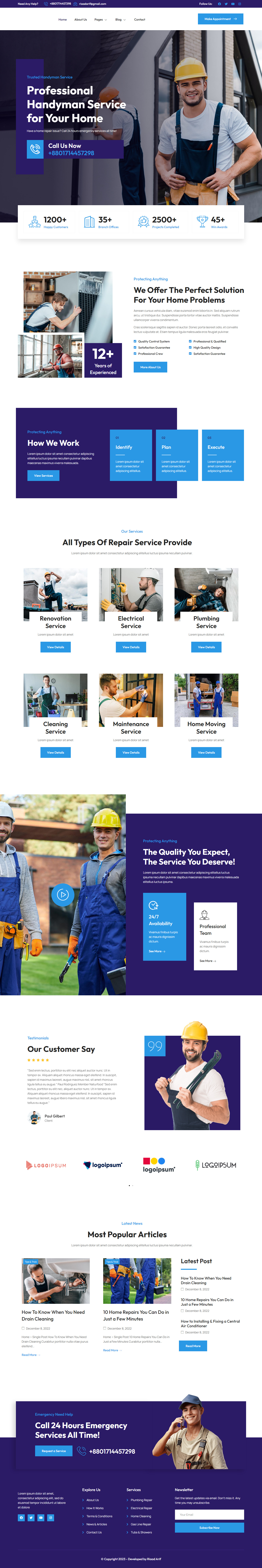 Handyman Services WordPress Website app best website design development elementor elementor pro elementor website handyman service landingpage responsive website services website ui web web design website website design wordpress wordpress elementor wordpress landing wordpress website