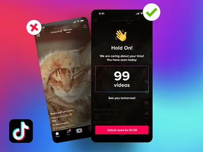 TikTok. Time Restriction Feature app design feed mobile app restriction tiktok ui ux videos