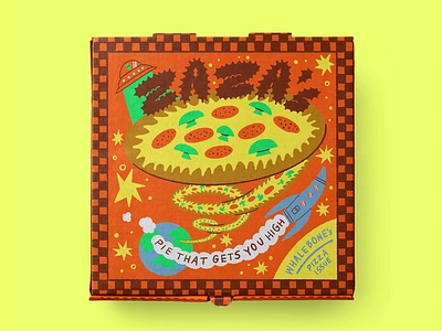 Zaza's Pizza alien cheese earth edibles food high illustration magazine marijuana mushrooms pie pizza procreate rocket sauce space stars stoner weed zaza