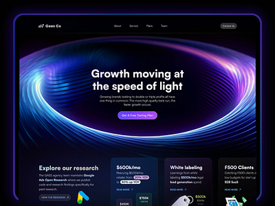 GaaS Agency Landing Page UI Design | Figma black and blue ui design black and purple figma ui design gaas landing page gaas service saas landing page ui