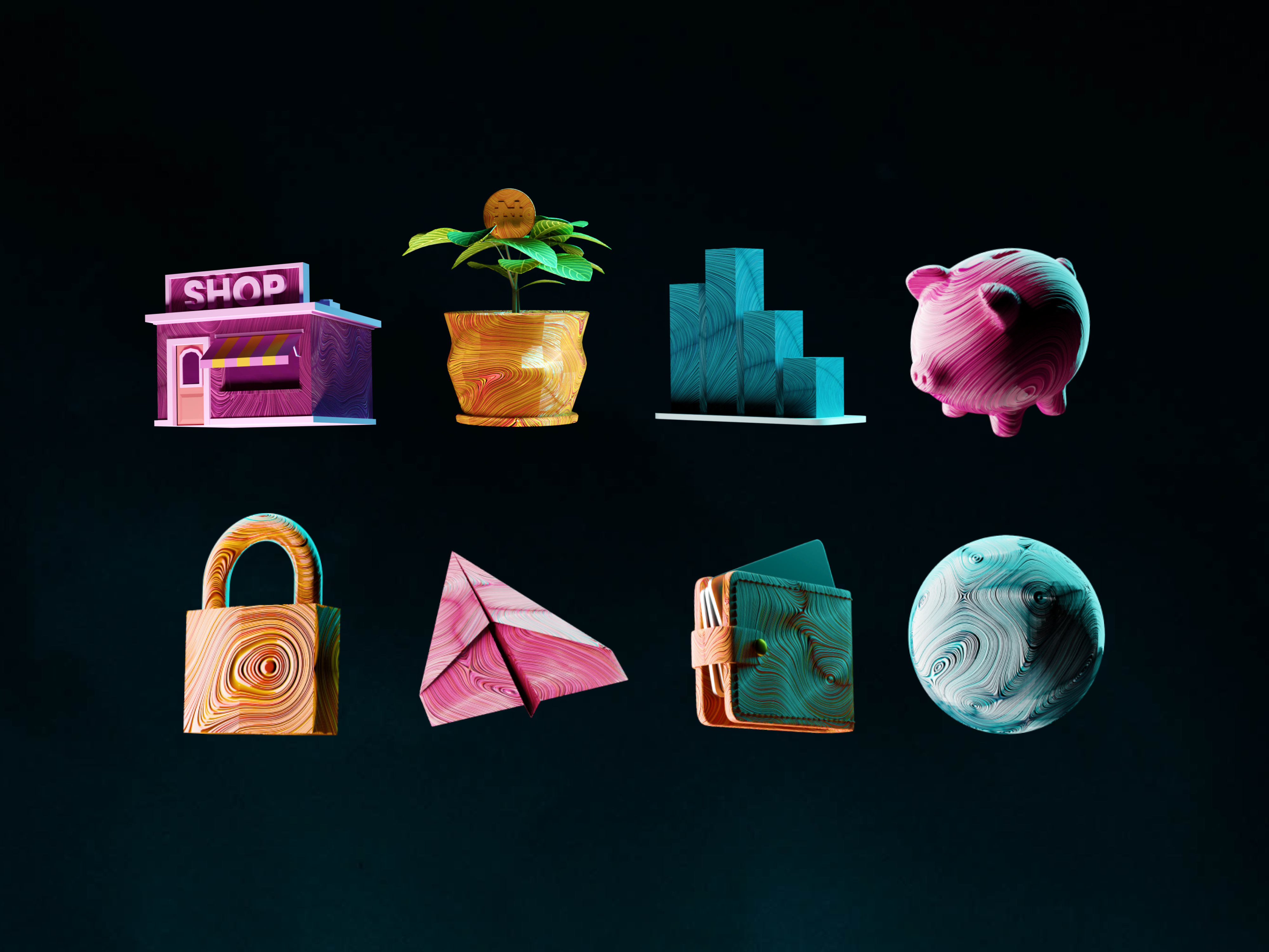 Icons 3d blender branding dark finance icons illustration sleek ui