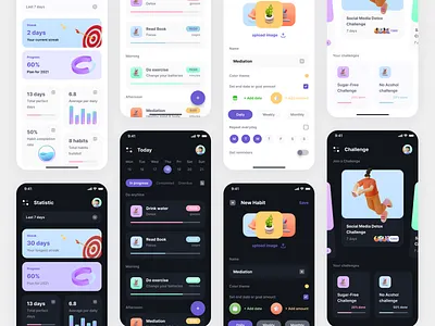 Habit Tracking Light and Dark Mode adobe xd app app design app ui design figma habit app habit tracking app medical app design tracking app ui ui ux ui ux design website ui