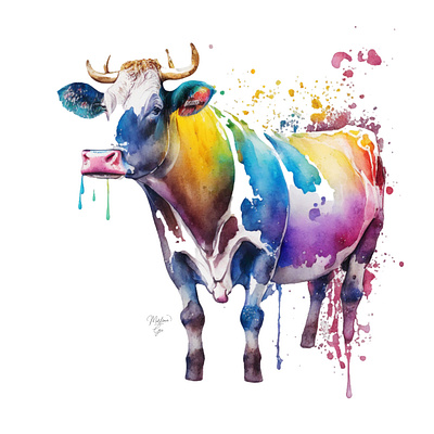 Cow A Portrait in Watercolors & Pen 3d cow pen portrait watercolors watercolorw