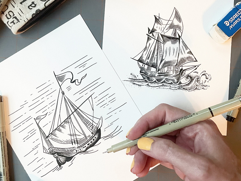 Pen and ink illustrations of ships black ink boats draw drawing hand drawn illustration illustration art ink line art nautical pen pen and ink pioneer pirate sailing sea ship ships traditional vessel