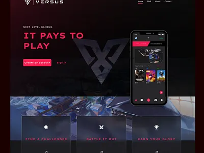 Versus Gaming Landing Page design gaming mobile ui website
