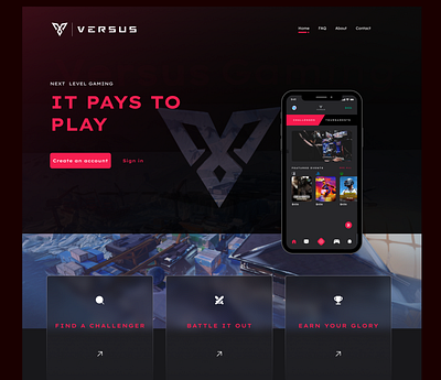 Versus Gaming Landing Page design gaming mobile ui website