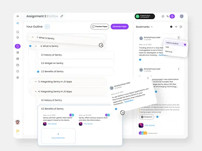 AI Generated Outline ai assignment drag n drop gen ai interface outline product research steps ui ux