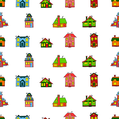 Houses pattern background bright fabric home house ornament pattern textile town