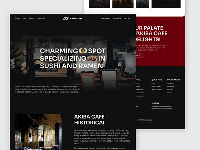 Akiba Cafe - Restaurant Landing Page bold cafe culinary design food food and beverages food delivery food landingpage japan japanese japanese food japanese restaurant landing page minimalist ramen restaurant store sushi ui web