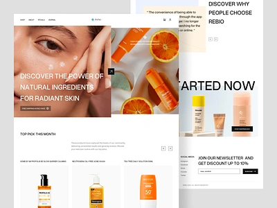 Rebio - Skincare Landing Page 👱🏻‍♀️ beauty beauty prouducts comestics cosmetology creme ecommerce exploration fresh landing page makeup mask organic skincare serum skin skincare treatment ui design web web design website