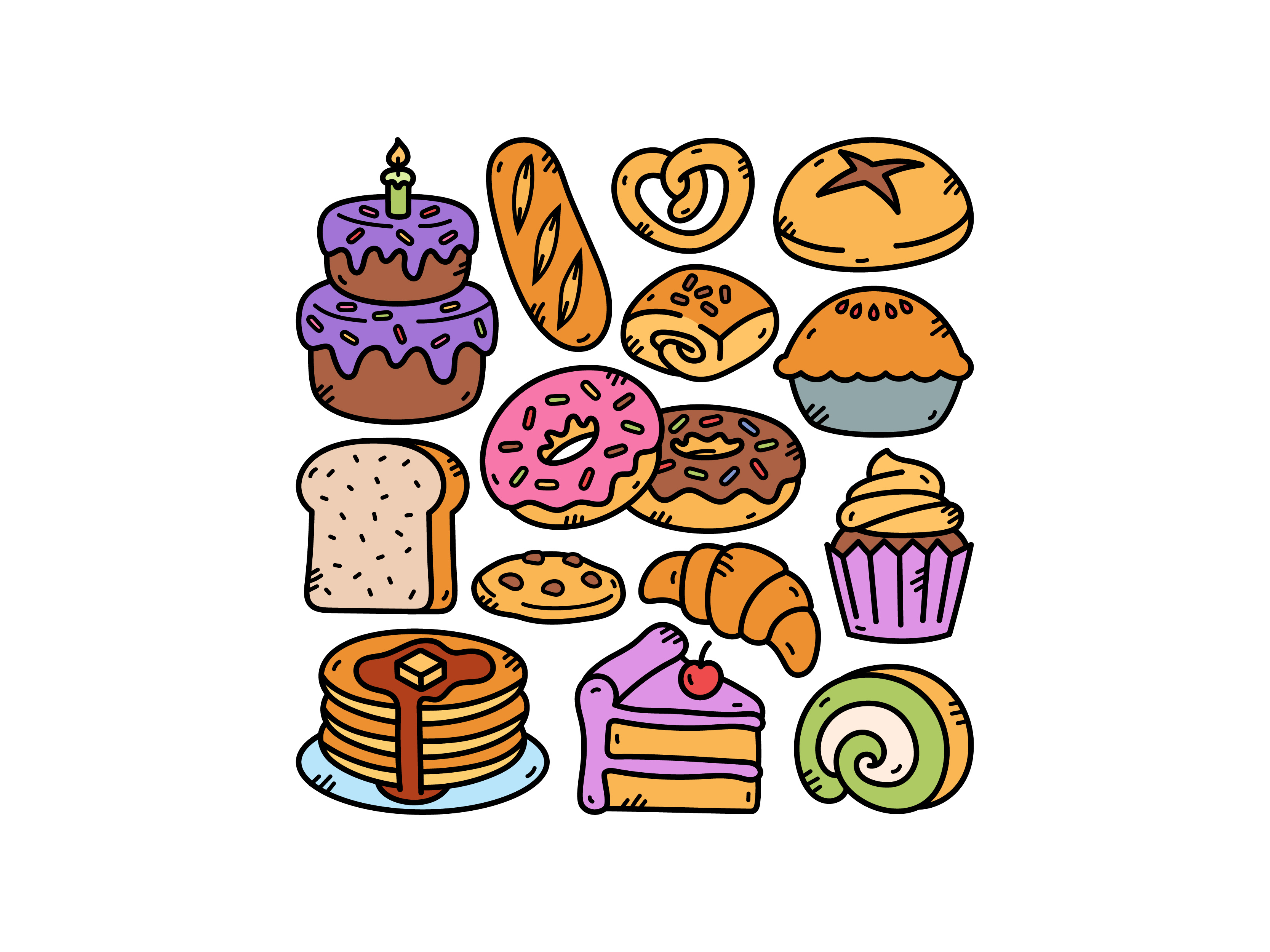 Cake & Bakery Doodle bakery cake croisant cute donut doodle icon illustration logo pie slicecake vector