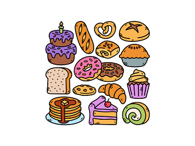 Cake & Bakery Doodle bakery cake croisant cute donut doodle icon illustration logo pie slicecake vector