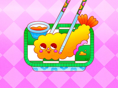 Peachtober23: Chomp bright character design childrens illustration chopsticks colorful cute cute character design eating flat food food illustration funny graphic design illustration illustrator shrimp shrimp tempura texture vector