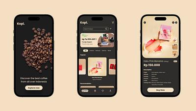 Kopi. (Coffee Mobile Commerce App) app black coffee design exploration e commerce mobile app ui ui design