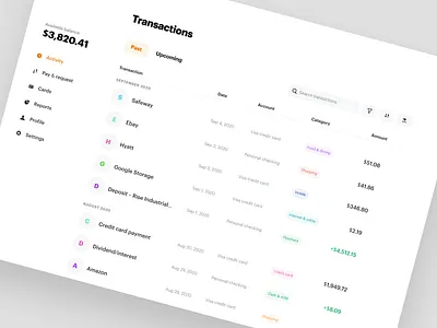 Banking app app banking dashboard finance fintech money ui web