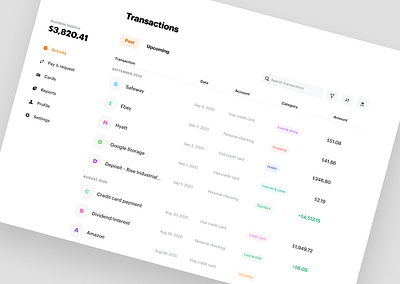 Banking app app banking dashboard finance fintech money ui web