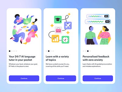 app onboarding update 2/2 ai app branding button design gradient icons illustration ios language large learning mobile onboarding people product ui update ux