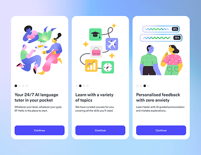 app onboarding update 2/2 ai app branding button design gradient icons illustration ios language large learning mobile onboarding people product ui update ux