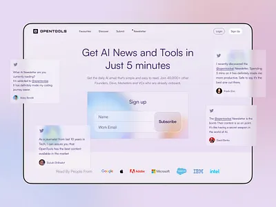 Open Tools Landing email landing newsletter ui ux