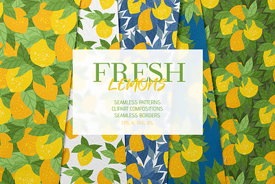 Fresh lemon patterns vector set border cartoon clipart fabric floral frame graphic design lemon nature pattern wallpaper wrapping paper