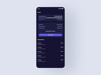 My Card Ui Design for Banking Application. account statement available limit card bill card financial application fintech logo motion graphics responsive design ui uiux